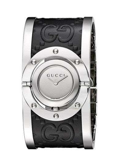 gucci mens black leather bangle watch